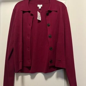 J. Crew Factory Deep Red Cardigan Sweater